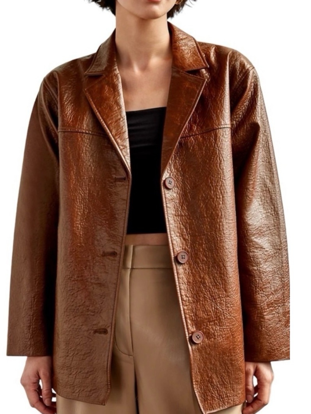 Aritzia Wilfred Adina Blazer Textured Vegan Faux Leather Jacket S